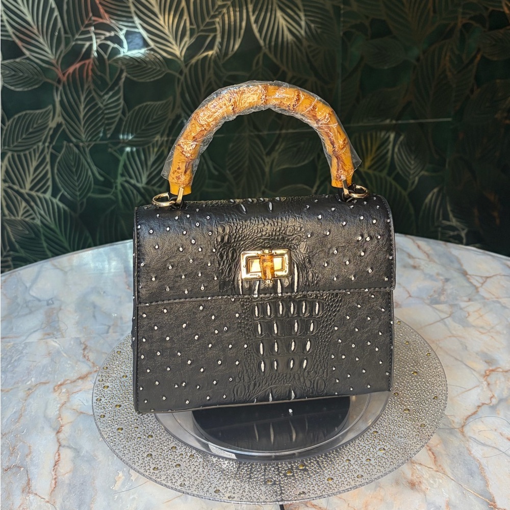 Elegant Black Textured Handbag